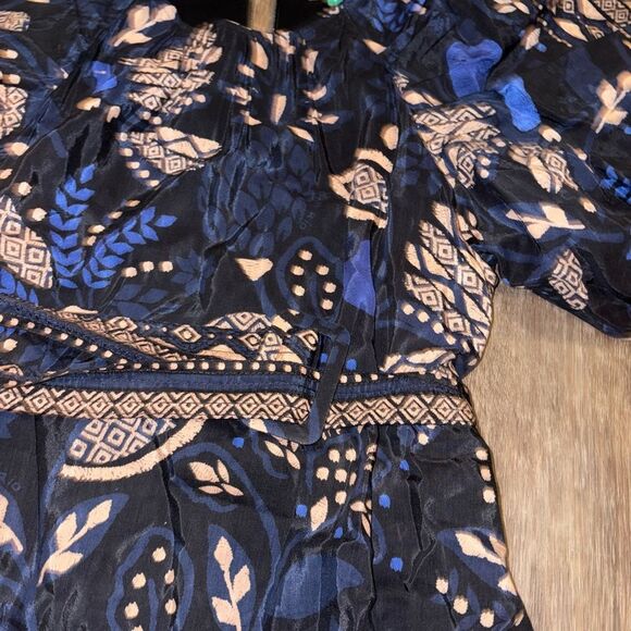 Farm Rio Macaw Forest Cotton Blend Puff Sleeve Round Neck Belted Mini Dress - Picture 9 of 11